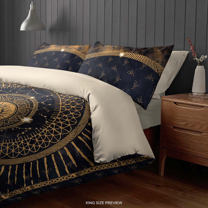 Juego de cama Ancient Sun – Funda nórdica bohemia chic – Detalles elegantes para el descanso – Edredón de geometría sagrada de ShopyLand, B05