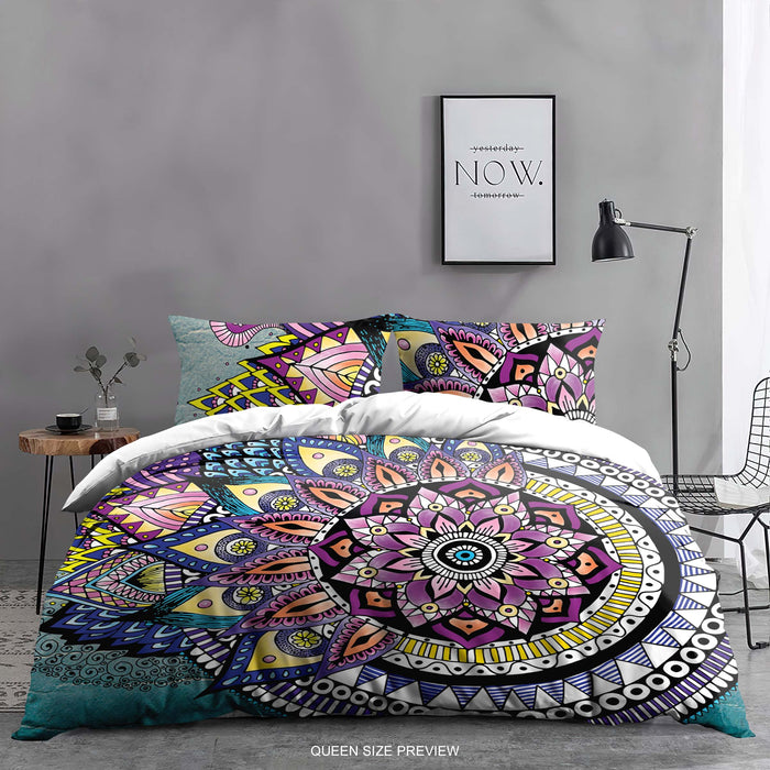Funda nórdica con diseño de mandala asimétrico – Funda nórdica moderna multicolor – Juego de cama con paisaje bohemio de ShopyLand, B08