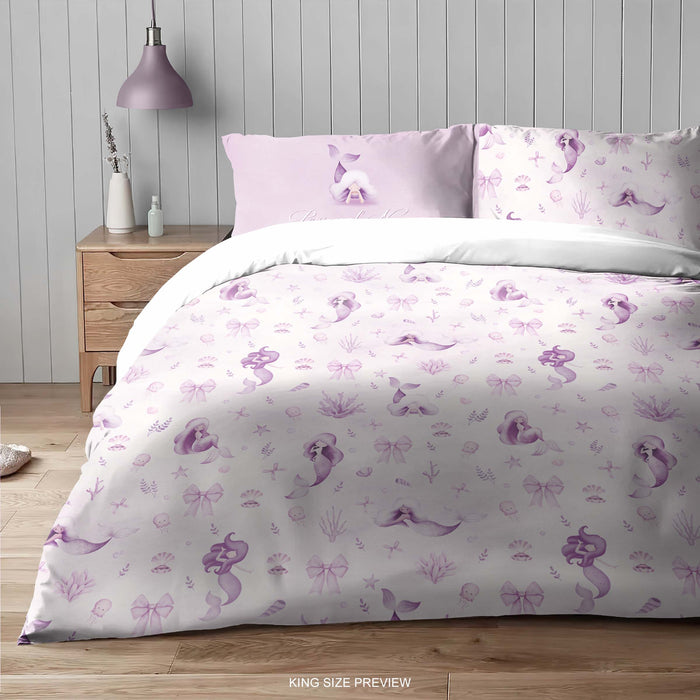 Juego de cama personalizado de sirena: funda nórdica y fundas de almohada en tonos lavanda y morado. Decoración para dormitorio infantil o juvenil. Edredón de microfibra suave de ShopyLand, B10.
