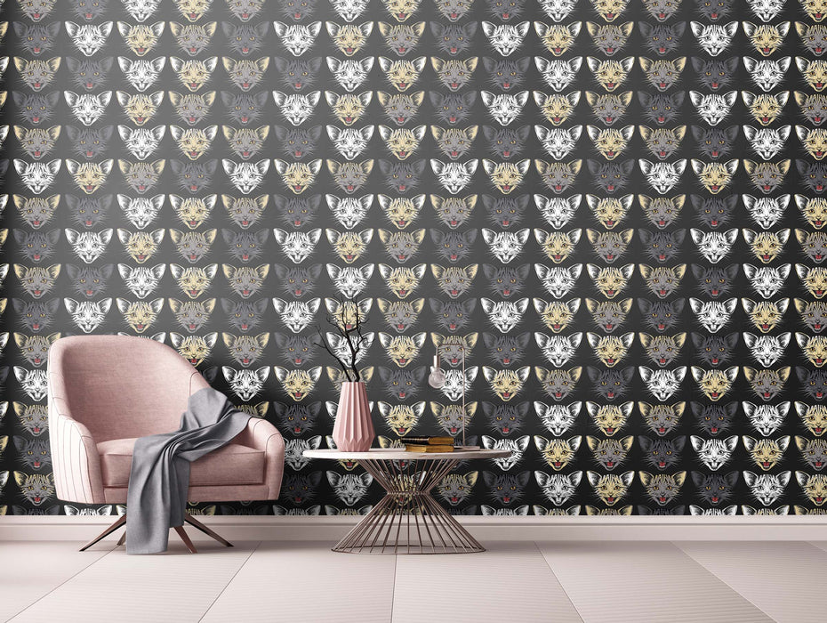 Mystical Dark Cat Face Peel and Stick Wallpaper – Crazy Cat Snout Wall Decal – Dramatic and Dark Designer Traditional Wallpaper by ShopyLand, W135
