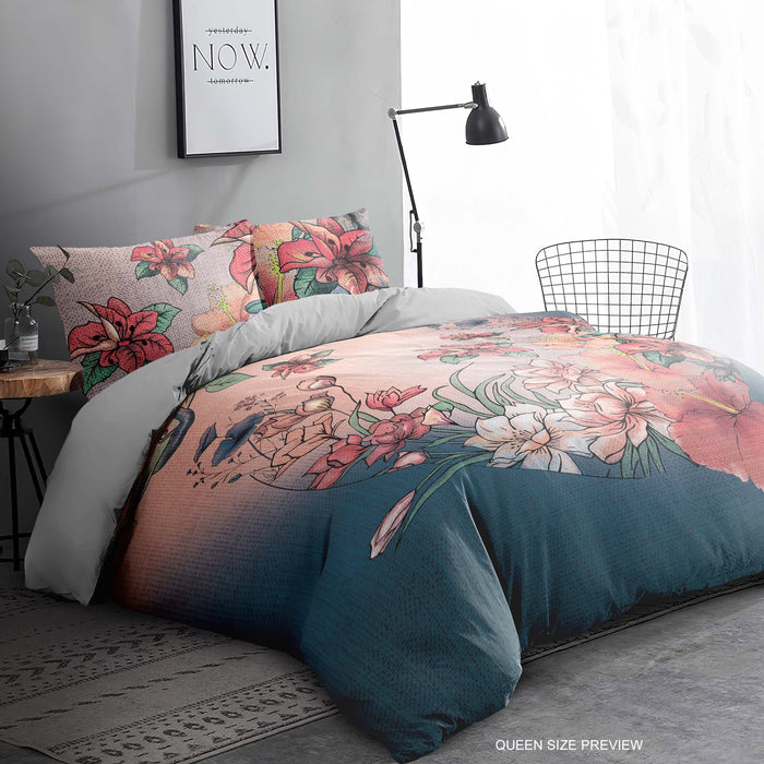 Funda nórdica bohemia con flores silvestres – Juego de cama con flores botánicas dibujadas a mano – Edredón Boho Floral Dream de ShopyLand, B15