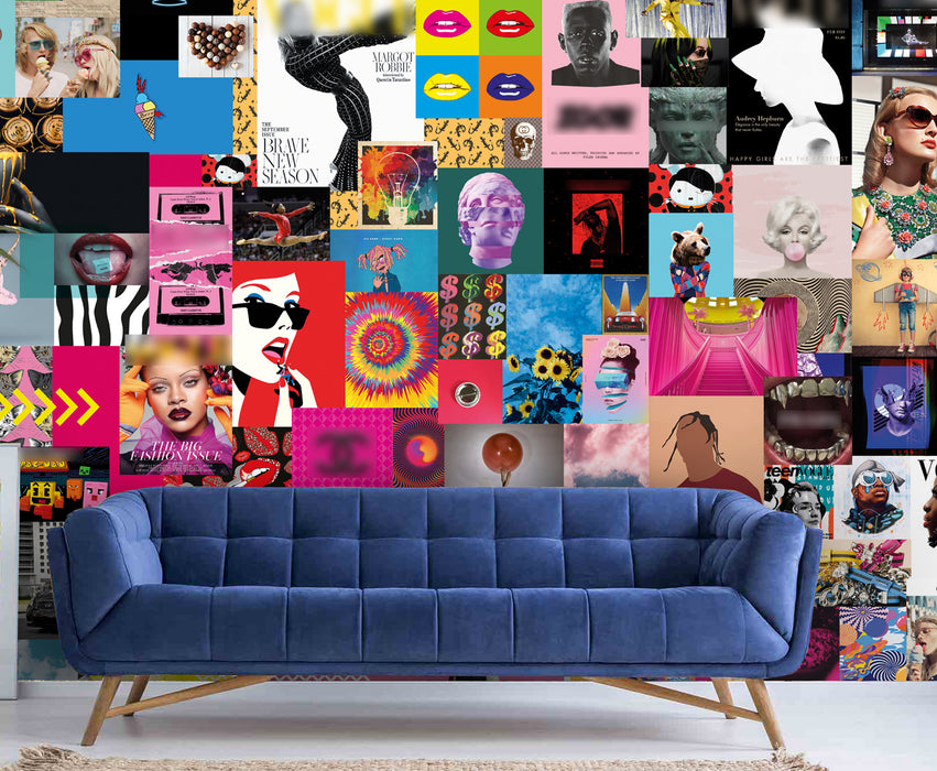 Aesthetic Wall Collage – Contemporary Look Removable Wallpaper - Fashion Inspired Traditional Mural by ShopyLand, W157