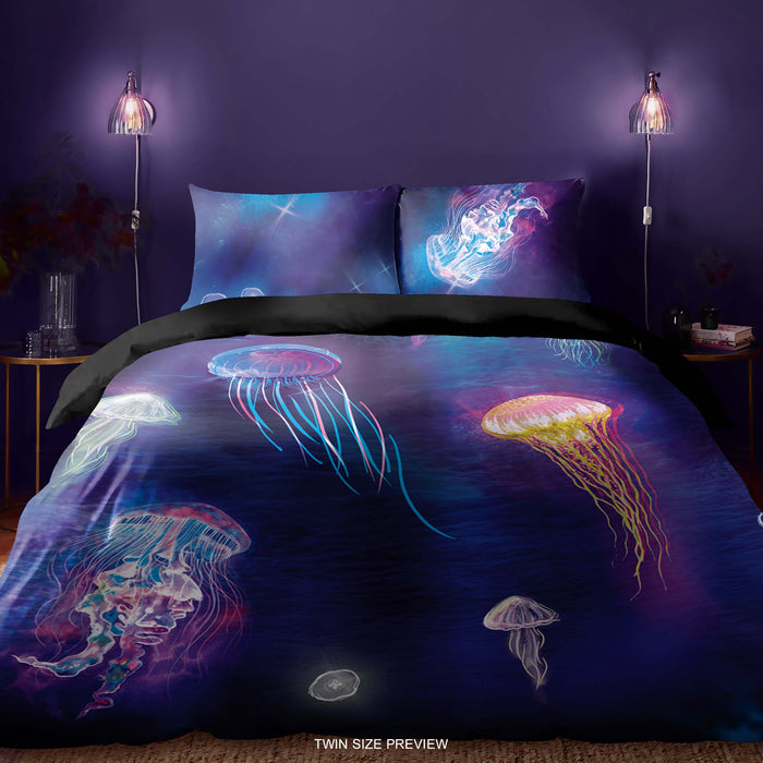 Juego de cama de medusas – Funda nórdica de fondo marino – Edredón inspirado en el océano – Juego de cama personalizado de aguas profundas – Sábanas de algodón de ShopyLand, B166