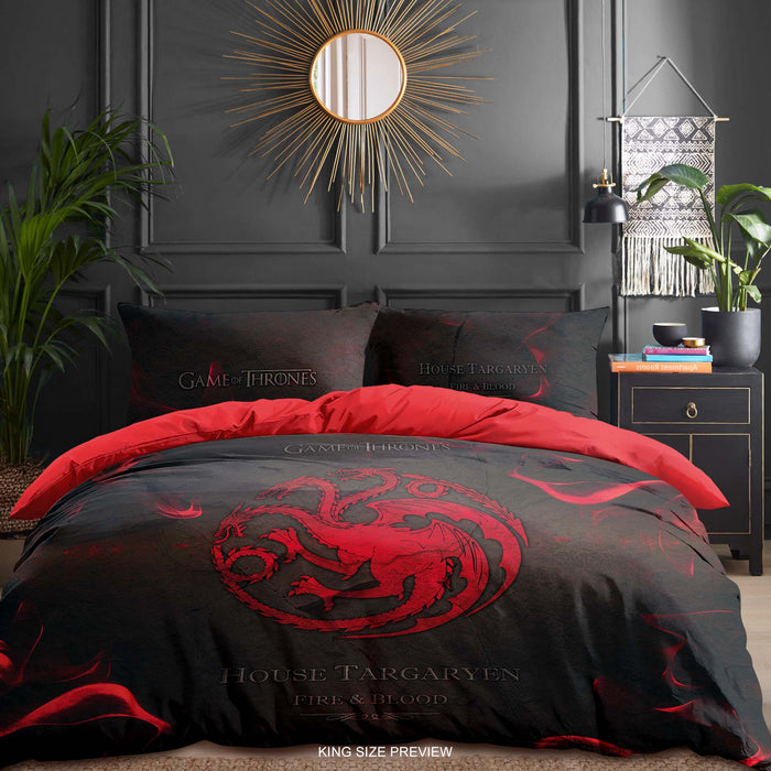 Juego de cama con emblema de dragón: funda nórdica de fuego y sangre, edredón de fantasía medieval, decoración en rojo y negro intenso de ShopyLand, B176