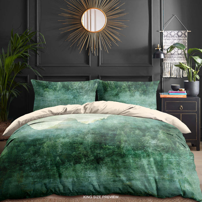 Woodland Bedding Set – Green Pine Forest Duvet Cover – Retro Nature Comforter Set – Cabin, Rustic, Outdoorsy Bedroom Decor by ShopyLand, B201