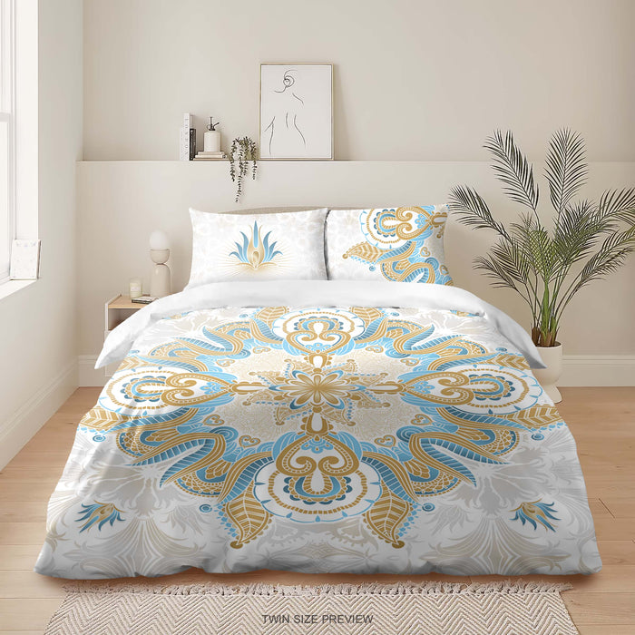 Cubrecama blanco bohemio con mandala – Edredón bohemio chic ecléctico – Juego de cama sofisticado y lujoso de ShopyLand, B21