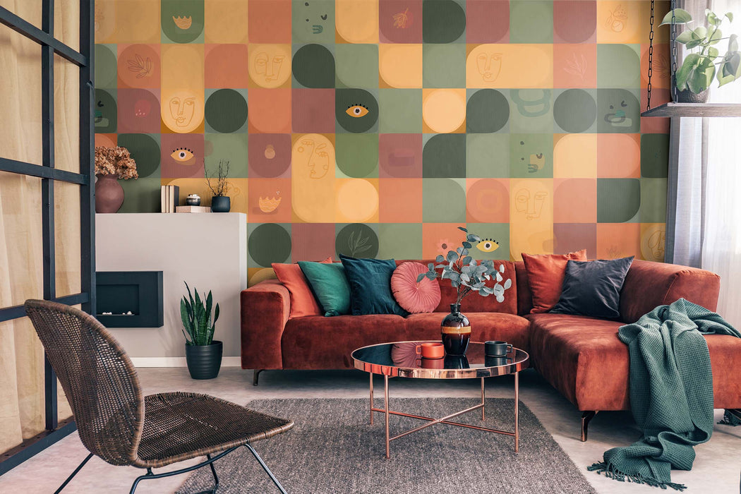 Abstract Faces Wallpaper – Modern Art Collage Wall Mural – Eclectic Peel & Stick or Unpasted Wallcovering by ShopyLand, W216