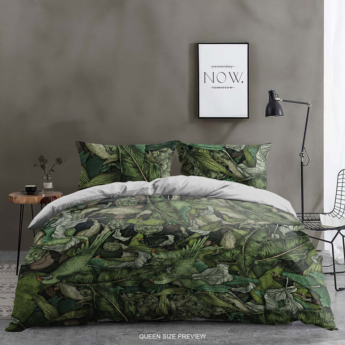 Juego de cama con hojas de palmera tropical – Edredón y edredón botánico exótico – Sábanas con hojas de jungla – Decoración de dormitorio de inspiración isleña de ShopyLand, B271