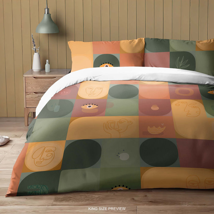 Juego de cama abstracto moderno – Funda nórdica con estampado artístico de rostros – Edredón patchwork crema – Decoración contemporánea para dormitorio de ShopyLand, B272