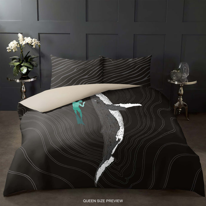 Juego de cama Deep Blue Sea – Funda nórdica con diseño de buceo en el océano – Juego de edredón náutico de ShopyLand, B39