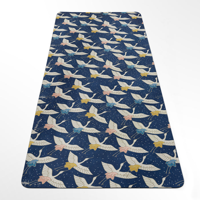 Cranes Harmony Yoga Mat – Non-Slip Eco-Friendly Pilates Mat with Strap – Elegant Flying Crane Workout Rug by ShopyLand, Y143