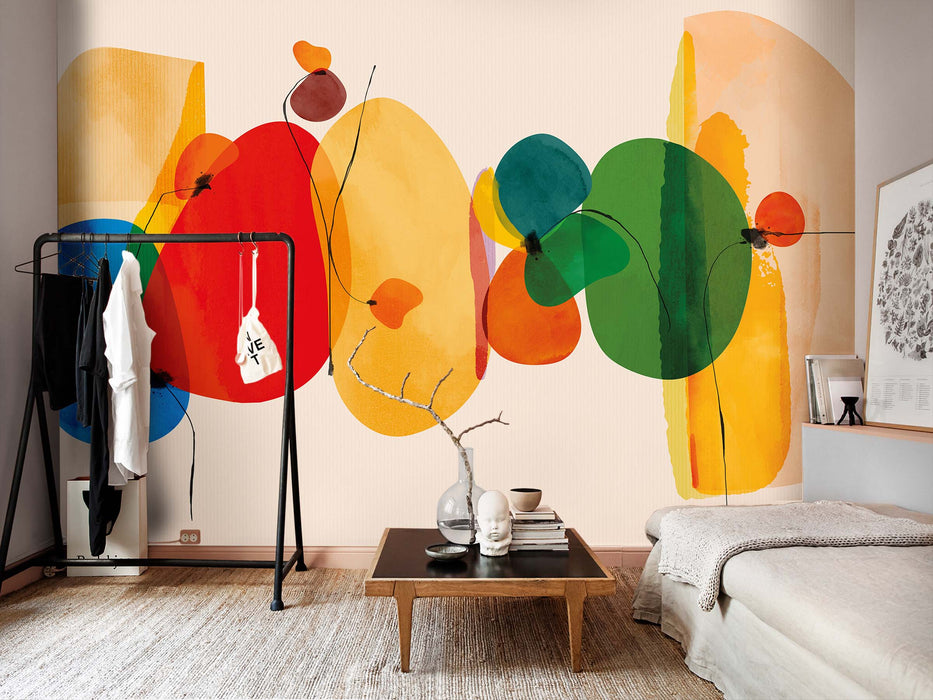 Colorful Abstract Wallpaper – Expressive Artistic Wall Mural – Contemporary Removable or Unpasted Design by ShopyLand, W86