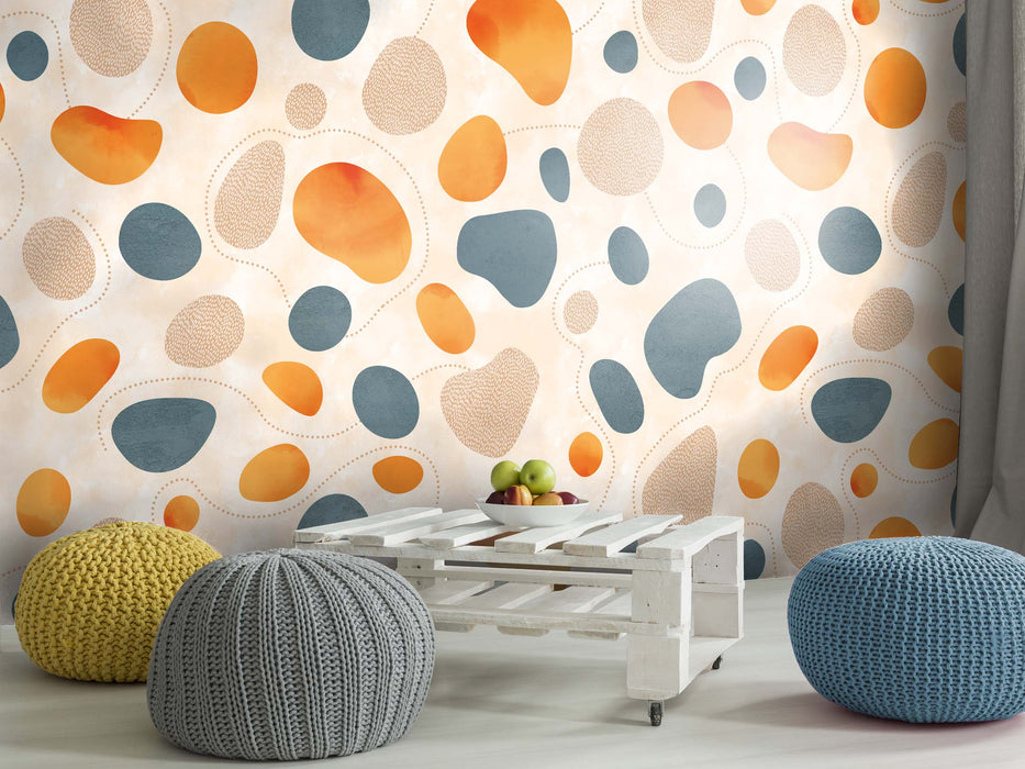 Mid-Century Organic Shapes Wallpaper – Retro Abstract Pebble Pattern Wall Mural – Peel & Stick or Traditional by ShopyLand, W87