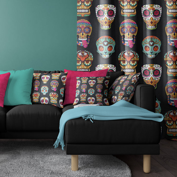 Boho Sugar Skull Curtains – Colorful Floral Skull Window Panels – Day of the Dead Drapes – Rod Pocket Festival Curtains by ShopyLand, C13