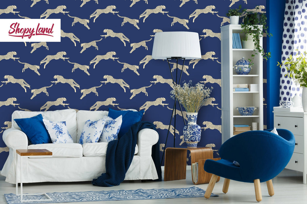 Leopard Removable Wallpaper, Leaping Cheetah Peel and Stick Wallpaper, Classic Animal Print Wallpaper, W164