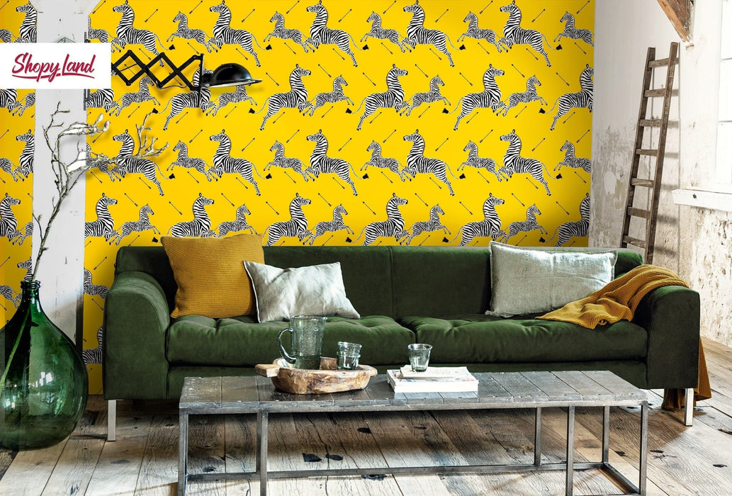 Zebra Removable Wallpaper, Vintage Peel and Stick Wallpaper, Zebras Pattern, Classic Jumping Zebras Wallpaper, W138