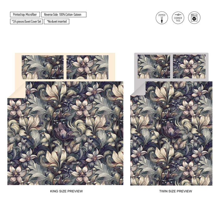 Moody Floral Bedding Set – Vintage Botanical Duvet Cover – Romantic Painted Flower Comforter – Artistic Bedroom Decor by ShopyLand, B02