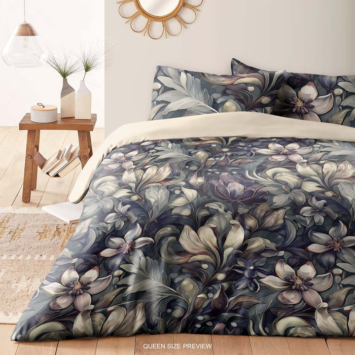 Moody Floral Bedding Set – Vintage Botanical Duvet Cover – Romantic Painted Flower Comforter – Artistic Bedroom Decor by ShopyLand, B02
