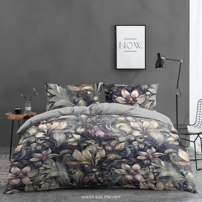 Moody Floral Bedding Set – Vintage Botanical Duvet Cover – Romantic Painted Flower Comforter – Artistic Bedroom Decor by ShopyLand, B02