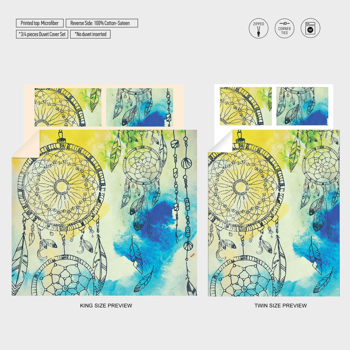 Mystic Dreamcatcher Duvet Set, Abstract Aquarelle Comforter, Nomadic Luxe Bedding Set, B06