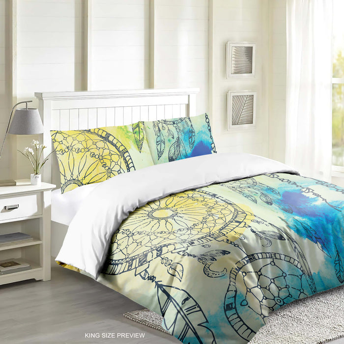 Mystic Dreamcatcher Duvet Set, Abstract Aquarelle Comforter, Nomadic Luxe Bedding Set, B06