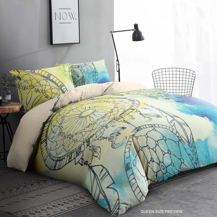 Mystic Dreamcatcher Duvet Set, Abstract Aquarelle Comforter, Nomadic Luxe Bedding Set, B06