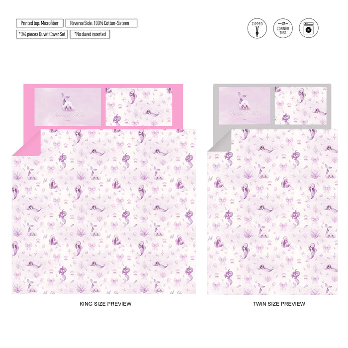 Juego de cama personalizado de sirena: funda nórdica y fundas de almohada en tonos lavanda y morado. Decoración para dormitorio infantil o juvenil. Edredón de microfibra suave de ShopyLand, B10.