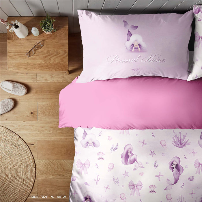 Juego de cama personalizado de sirena: funda nórdica y fundas de almohada en tonos lavanda y morado. Decoración para dormitorio infantil o juvenil. Edredón de microfibra suave de ShopyLand, B10.