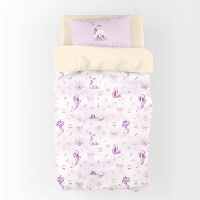 Juego de cama personalizado de sirena: funda nórdica y fundas de almohada en tonos lavanda y morado. Decoración para dormitorio infantil o juvenil. Edredón de microfibra suave de ShopyLand, B10.