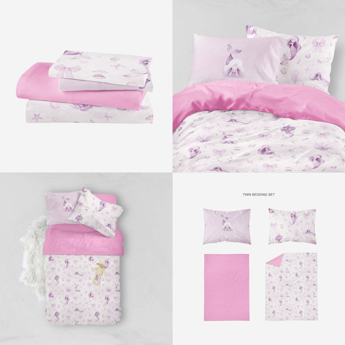 Juego de cama personalizado de sirena: funda nórdica y fundas de almohada en tonos lavanda y morado. Decoración para dormitorio infantil o juvenil. Edredón de microfibra suave de ShopyLand, B10.