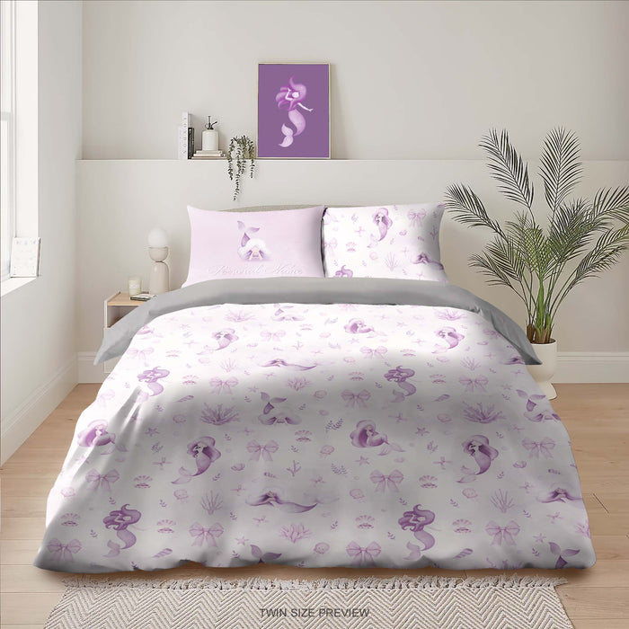Juego de cama personalizado de sirena: funda nórdica y fundas de almohada en tonos lavanda y morado. Decoración para dormitorio infantil o juvenil. Edredón de microfibra suave de ShopyLand, B10.