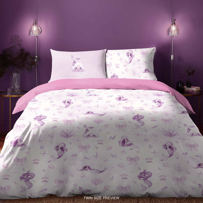 Juego de cama personalizado de sirena: funda nórdica y fundas de almohada en tonos lavanda y morado. Decoración para dormitorio infantil o juvenil. Edredón de microfibra suave de ShopyLand, B10.