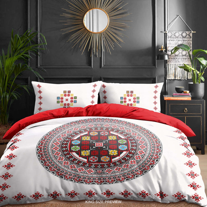 Folk Art Bedding Set – Mandala Print Duvet Cover – Vibrant Bohemian Bedroom Ensemble by ShopyLand, B114