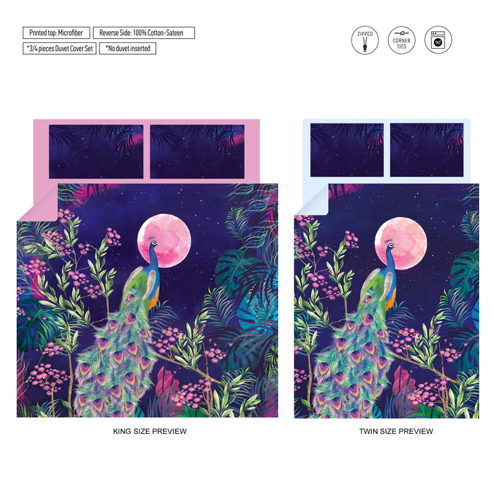 Night Peacock Bedding Set – Watercolor Duvet Cover & Pillow Shams – Elegant Bird Design by ShopyLand, B138