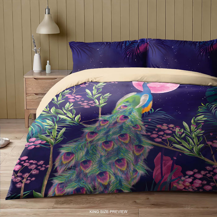 Night Peacock Bedding Set – Watercolor Duvet Cover & Pillow Shams – Elegant Bird Design by ShopyLand, B138