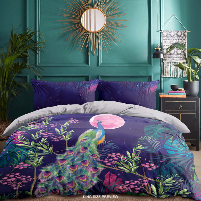 Night Peacock Bedding Set – Watercolor Duvet Cover & Pillow Shams – Elegant Bird Design by ShopyLand, B138