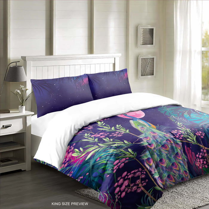 Night Peacock Bedding Set – Watercolor Duvet Cover & Pillow Shams – Elegant Bird Design by ShopyLand, B138