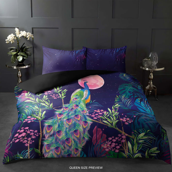 Night Peacock Bedding Set – Watercolor Duvet Cover & Pillow Shams – Elegant Bird Design by ShopyLand, B138