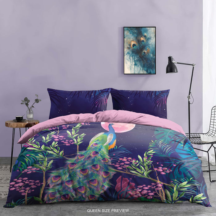 Night Peacock Bedding Set – Watercolor Duvet Cover & Pillow Shams – Elegant Bird Design by ShopyLand, B138