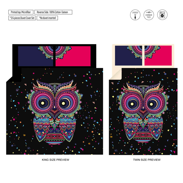 Boho Animal Bedding Set – Cute Owl Duvet Cover with Pillow Shams – Whimsical Bedroom Decor by ShopyLand, B148