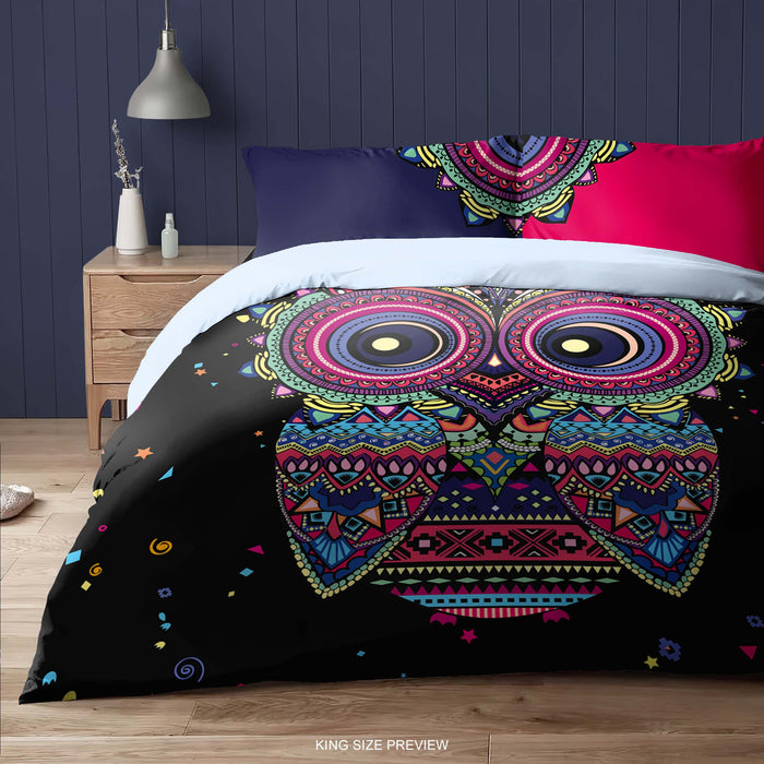 Boho Animal Bedding Set – Cute Owl Duvet Cover with Pillow Shams – Whimsical Bedroom Decor by ShopyLand, B148