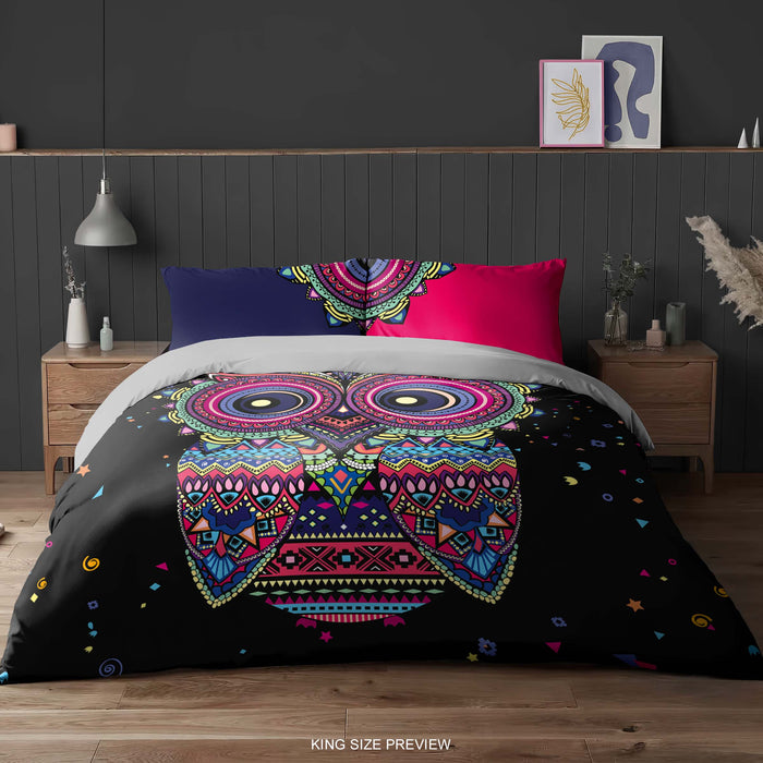 Boho Animal Bedding Set – Cute Owl Duvet Cover with Pillow Shams – Whimsical Bedroom Decor by ShopyLand, B148