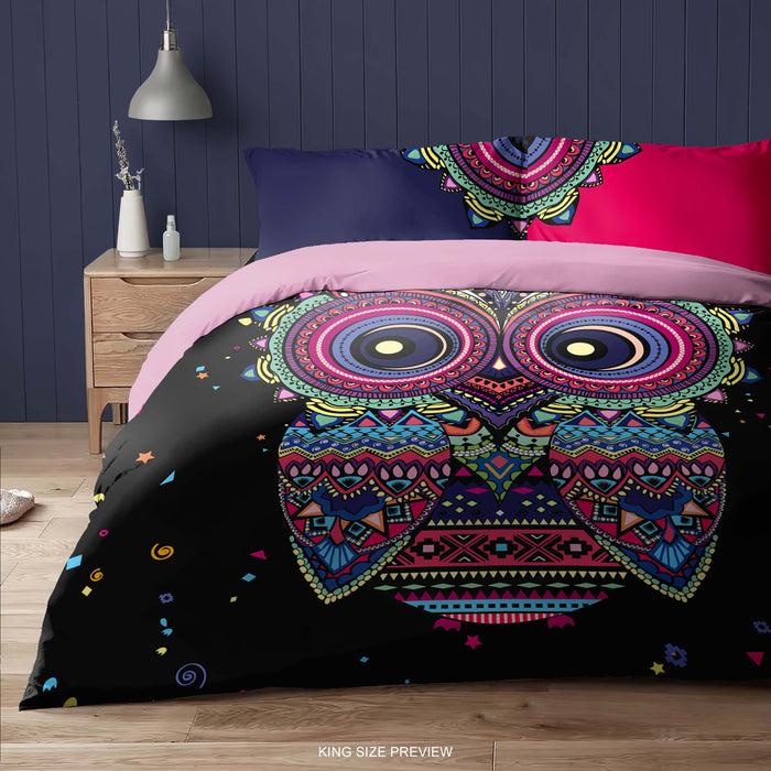 Boho Animal Bedding Set – Cute Owl Duvet Cover with Pillow Shams – Whimsical Bedroom Decor by ShopyLand, B148