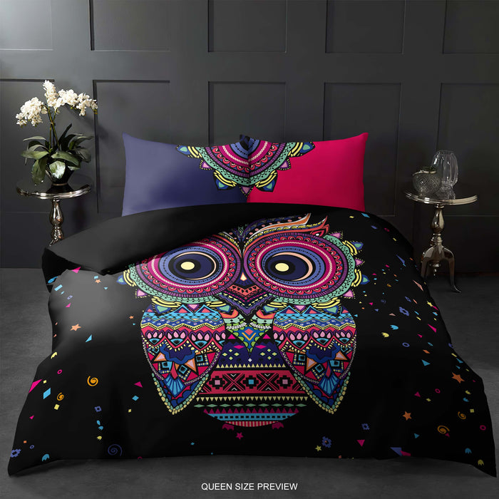 Boho Animal Bedding Set – Cute Owl Duvet Cover with Pillow Shams – Whimsical Bedroom Decor by ShopyLand, B148