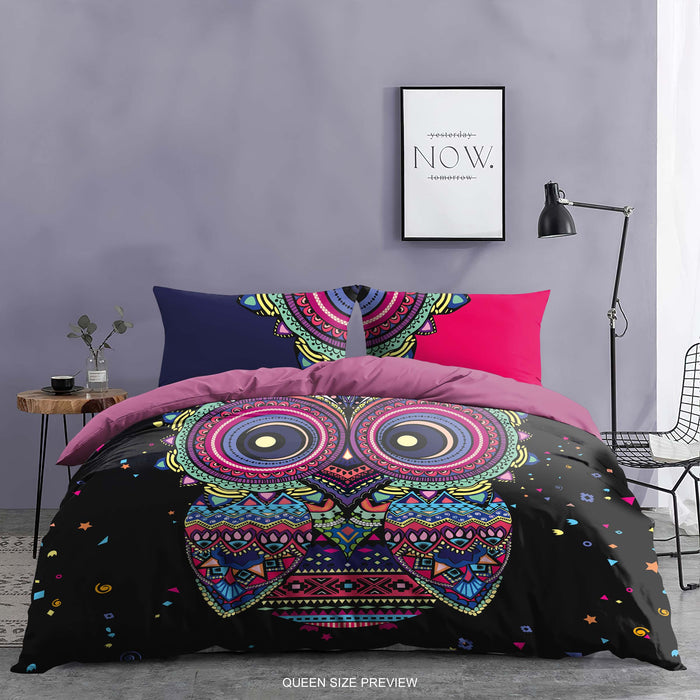 Boho Animal Bedding Set – Cute Owl Duvet Cover with Pillow Shams – Whimsical Bedroom Decor by ShopyLand, B148