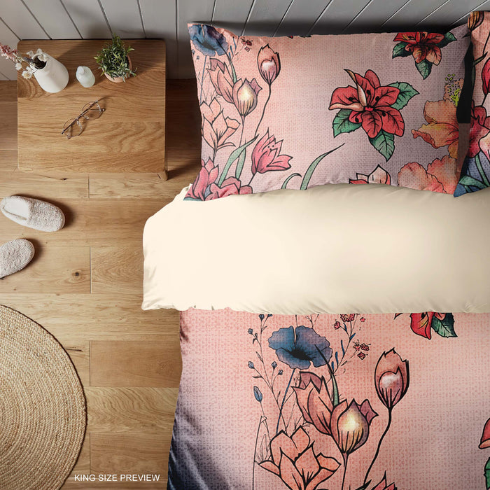 Wildflower Bohemian Duvet Cover – Hand-Drawn Botanical Bloom Bedding Set – Boho Floral Dream Comforter by ShopyLand, B15