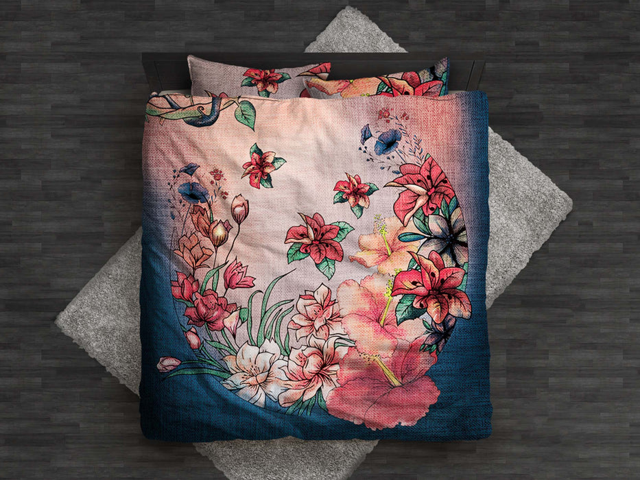 Wildflower Bohemian Duvet Cover – Hand-Drawn Botanical Bloom Bedding Set – Boho Floral Dream Comforter by ShopyLand, B15