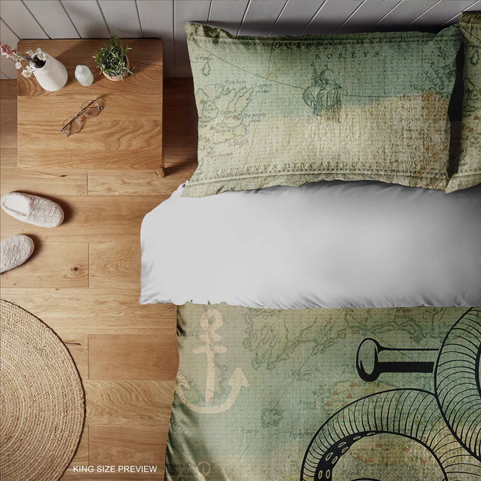 Coastal Octopus Bedding Set – Marine Anchor Duvet Cover – Nautical Bedroom Comforter by ShopyLand, B152