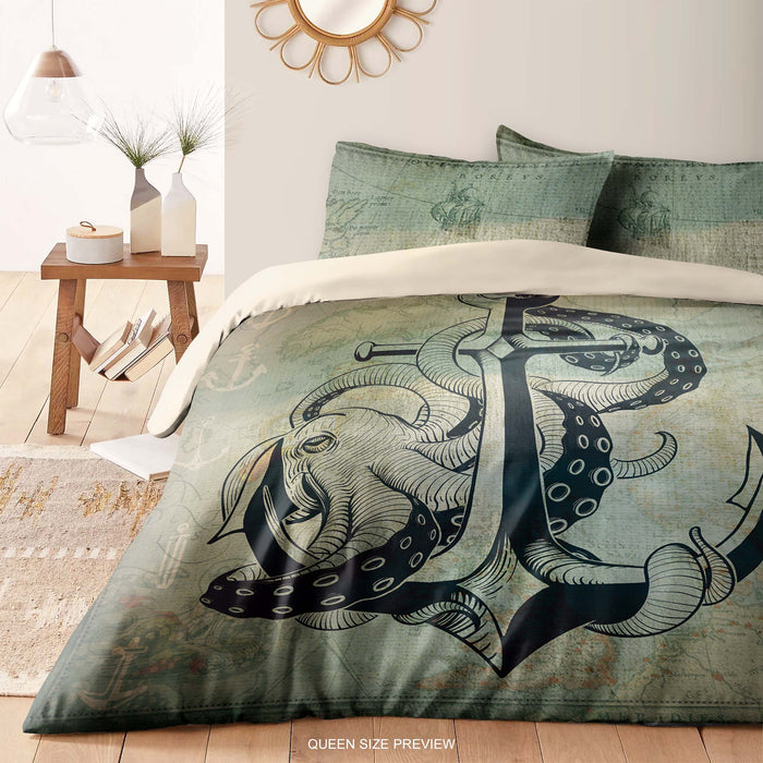 Coastal Octopus Bedding Set – Marine Anchor Duvet Cover – Nautical Bedroom Comforter by ShopyLand, B152