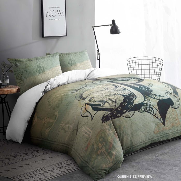Coastal Octopus Bedding Set – Marine Anchor Duvet Cover – Nautical Bedroom Comforter by ShopyLand, B152